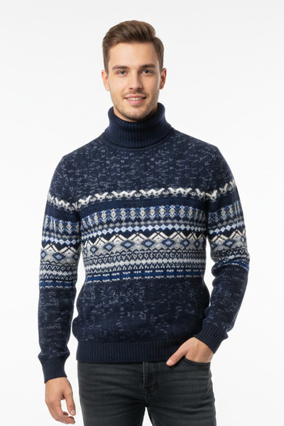 Pulltonic Men's Turtleneck Ethnic Patterned Sweater