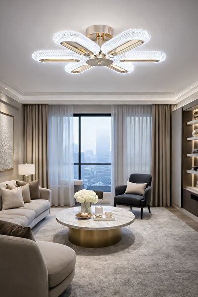 Turanconcept Doruk 6'lı Plafonyer Led Avize Kristal Görünüm Beyaz Işık Enerji...