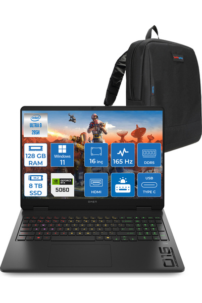 HP Omen Slim 16-AM0000NT Ultra 9 285H 128GB 8tbSSD RTX5060 8gb 16" 165Hz W11H...