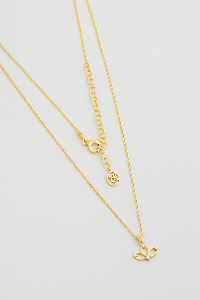 So CHIC... Lotus Çiçeği 18 Ayar Sarı Altın Kaplama 44 Cm Gümüş Kolye