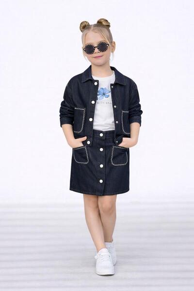 Bambam طقم جاكيت وتنورة جينز للبنات 3 قطع - مزيج أنيق وعصري 25199