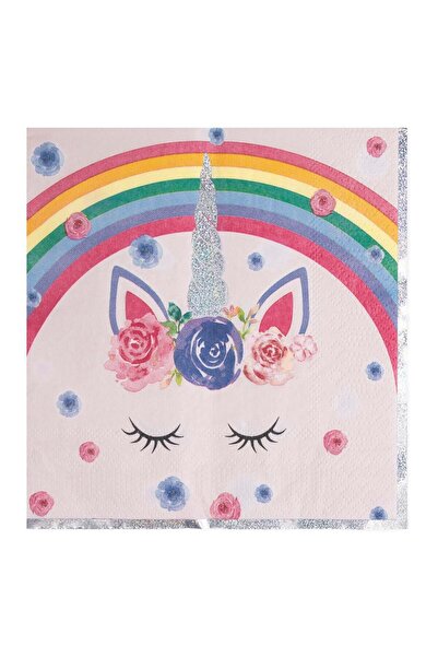 OEM 2-Ply Pink Unicorn Rainbow Table Napkins with Holographic Details 33x33cm...
