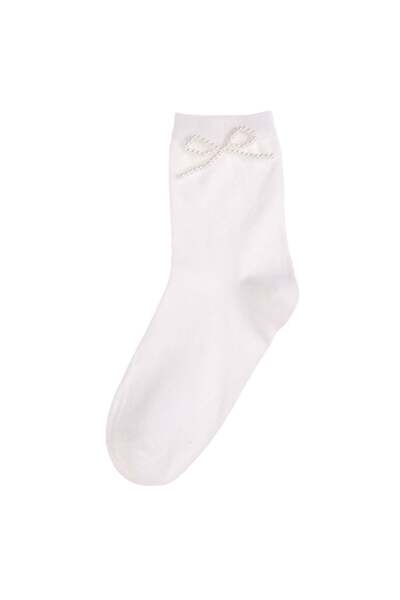 OEM White Socks with Bow & Beads for Women (36-42)