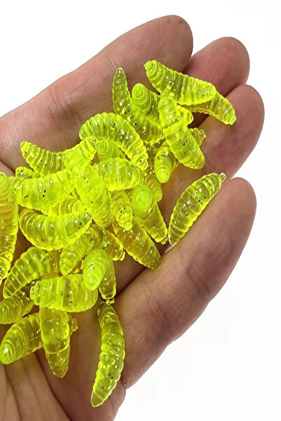 sr sazanrig Yapay Gerçek görünümlü Fluo Yeşil Kurtçuk Silikon solucan (10 adet)