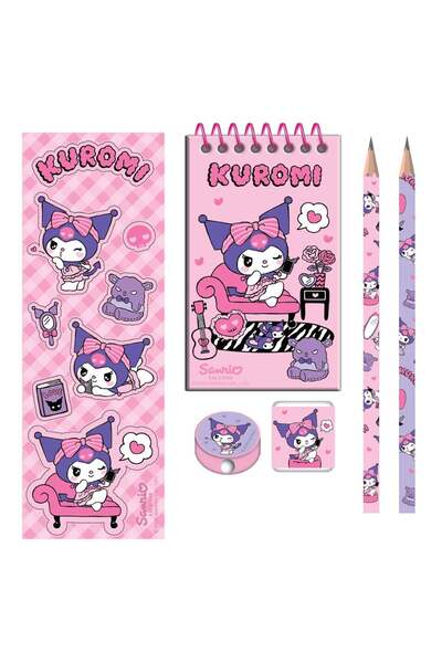 OEM Kuromi School Set with Notebook, Pencils, Eraser, Sharpener, Stickers, Pi...