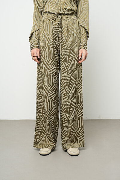 Orfeo Negro Women's Graphic Khaki Line Patterned Stretchy Silky Satin Look Pa...