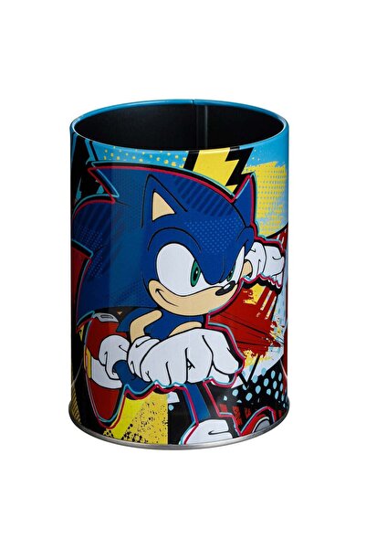 OEM Blue Metallic Pencil Holder with Sonic Pattern Ø8x10cm