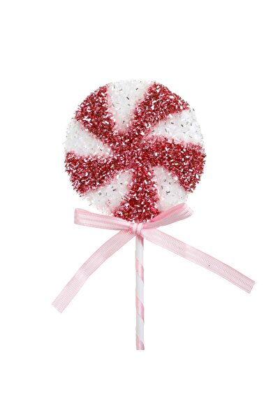 OEM Ornament Brad de Craciun Stick Acadea Roz Alba cu Beteala Ø10x37cm