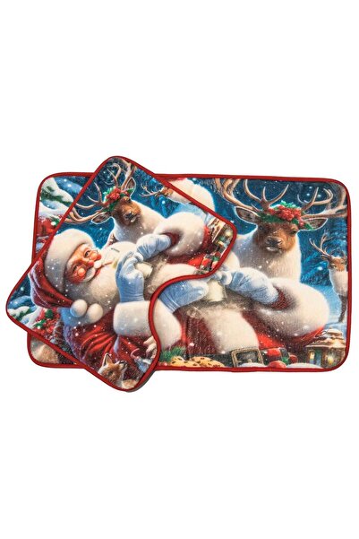 OEM Santa Claus Reindeer Pattern Bath Mat Set - 2pcs