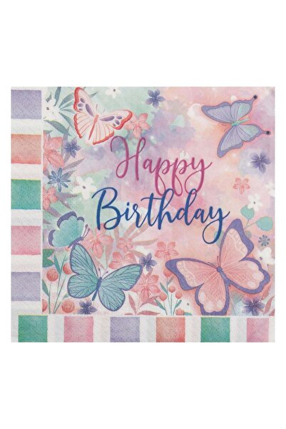 OEM 2-Ply Table Napkins Pink Mint Green Butterflies "Happy Birthday" 33x33cm ...