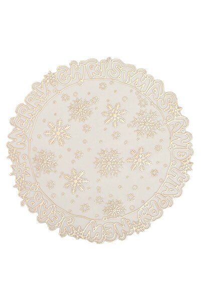 OEM Round Ecru Champagne Christmas Plate Holder Snowflakes & "Merry Christmas...
