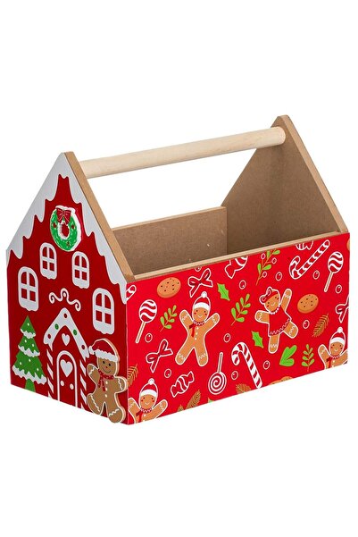 OEM Cosulet din Lemn Decorativ Rosu cu Maner 25x15x20cm