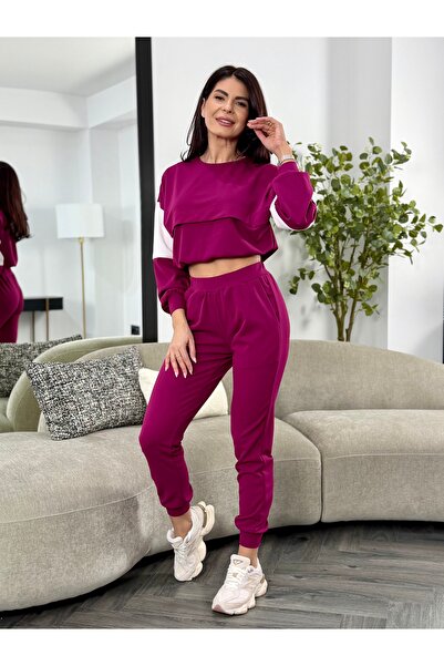 RAMONA BADESCU EXCLUSIVE Women's casual cotton suit - powder pink with contra...