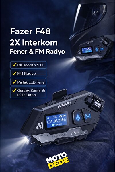 FAZER F48 2X Bluetooth Motosiklet Interkom | FM Radyo & LED Fener & LCD Ekran