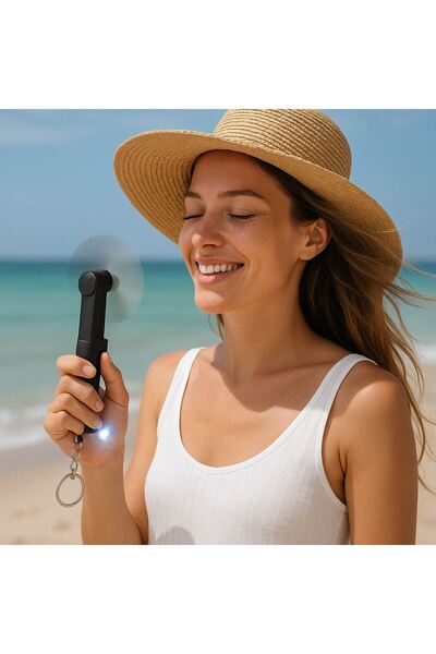 OEM Ventilator Portabil Pliabil cu Lanterna & Breloc Negru USB 1W 15cm