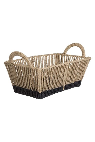 OEM Beige Rope Storage Basket with Black Base & Handles 31x18x17.5cm
