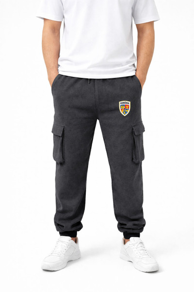 MODA Romania Logo Printed Anthracite Cargo Pocket Rubber Leg Men's Sweatpants