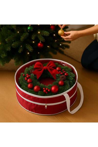 OEM Husa Rotunda cu Manere pentru Depozitare Coronite de Craciun Ø48x15cm