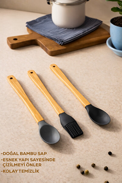 Porsima Mıen 3 Parça Mini Silikon Kaşık Fırça - Yanmaz Yapışmaz Hazırlık Seti...