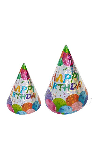OEM Metallic Party Hats with Fashion Balloons "Happy Birthday" 16cm - 6pcs