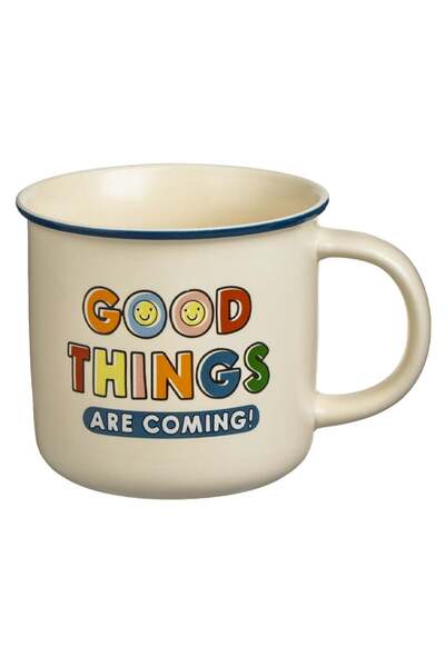 OEM Ecru New Bone Mug with Colored Rim and Messages 370ml