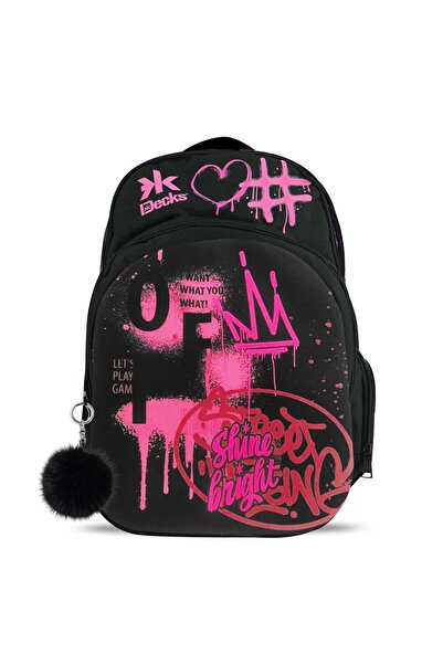 OEM Ghiozdan Negru cu Model Fucsia Paint Decks - 33x18x48cm