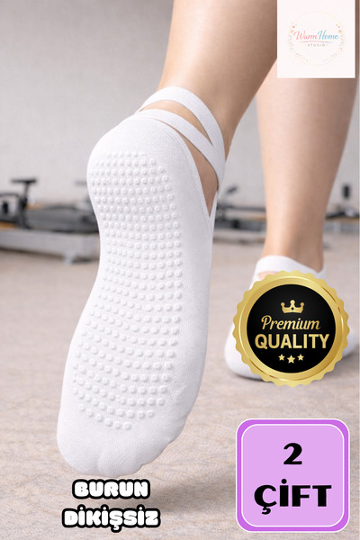 WarmHome Studio Kaydırmaz Pilates & Yoga Çorabı | Burun Dikişsiz | 2 Çift (Si...