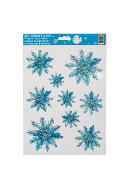 OEM Χριστουγεννιάτικα Διακοσμητικά Αυτοκόλλητα Μπλε Χιονονιφάδες με Ασημί Γκλ...