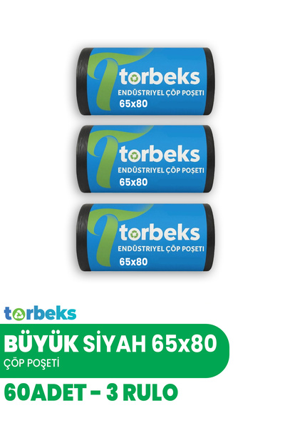 Torbeks 3 RULO - 60 ADET BÜYÜK Ev Tipi Çöp Poşeti - 65x80 Çöp Torbası - Ekstr...