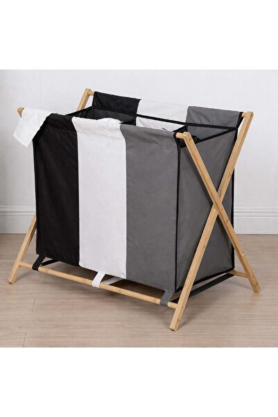 OEM Laundry Basket with Bamboo Frame Tricolor 72.5x40x74cm