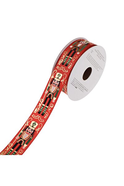 OEM Panglica Decorativa Brad de Craciun Rosie cu Model Soldat de Lemn 5m x 25mm