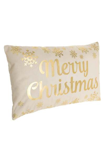OEM Perna Decorativa de Craciun Ecru Velvet cu Folie Aurie "Merry Christmas" ...