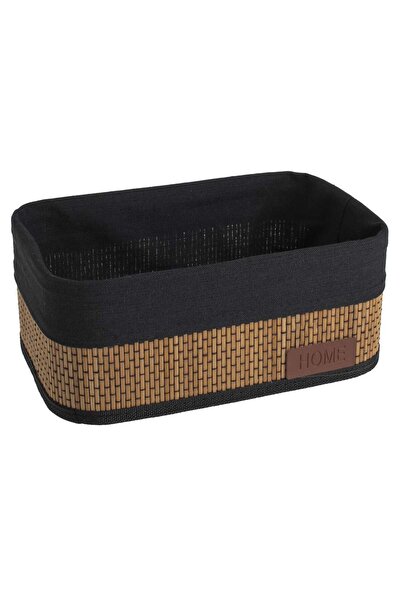 OEM Bamboo Storage Basket with Black Fabric Home 28x18x12cm
