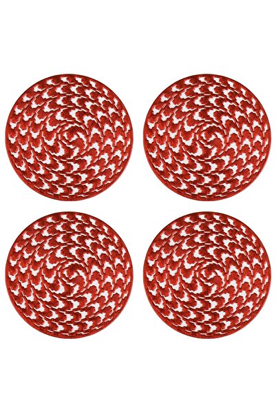 OEM Set of Red Glass Coasters with Spiral Pattern Ø10cm - 4pcs