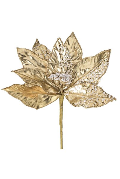 OEM Floare Decorativa de Craciun Aurie Shiny cu Glitter & Margele 26cm