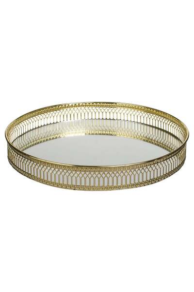 OEM Metal Tray with Mirror Surface & Gold Edge Ø25x4cm