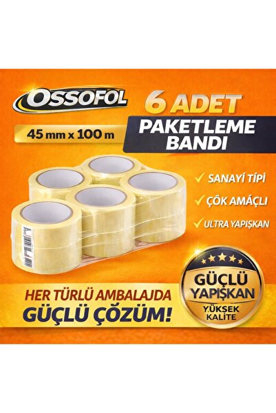 OSSOFOL Kopmaz sağlam koli bandı 48 x 100 metre 6 adet holmet şeffaf