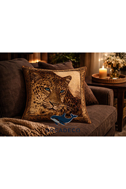 orcadeco -Leopar Desenli Dekoratif Kırlent Kılıfı – Goblen Dokuma, Lüks Salon...