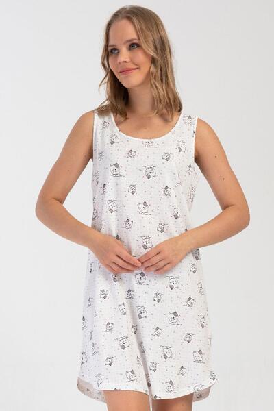 VİENETTA Women's Thick Strap Patterned Gray Nightgown Tunic C3T0N1804