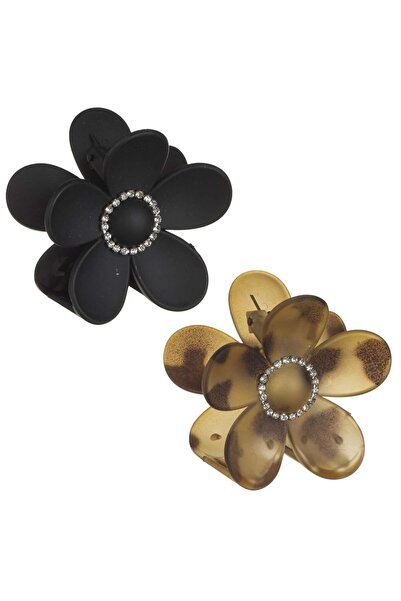 OEM Ματ Μαύρα Καφέ Κλιπ Μαλλιών με Λουλούδια και Ασημένιο Στρας για Γυναικεία...