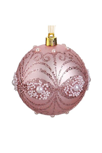 OEM Ornament Brad de Craciun Glob Roz cu Glitter & Margele Ø8cm