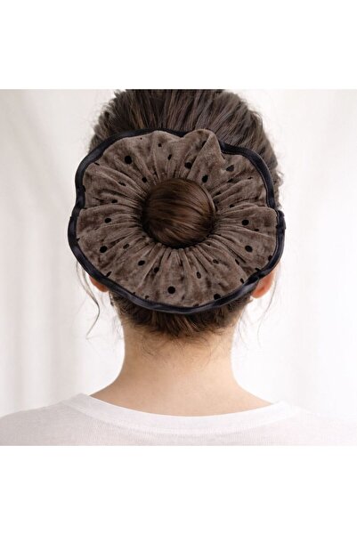 OEM Taupe Velvet Textile Hair Elastic with Black Edge for Women