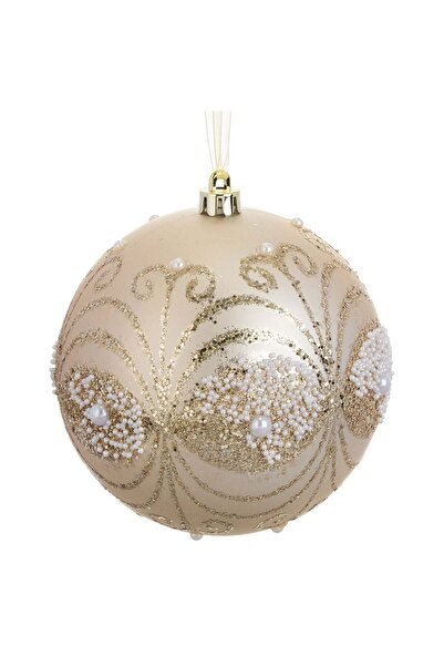 OEM Ornament Brad de Craciun Glob Sampaniu Mat cu Margele & Glitter Ø12cm