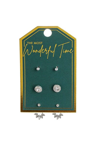 OEM Set of Silver-Colored Rhinestone Stud Earrings for Women - 3 Pairs