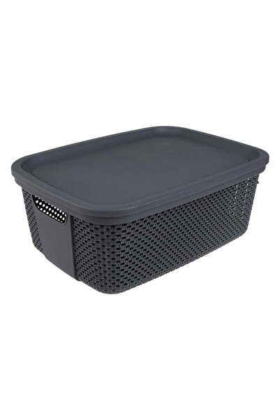 OEM Perforated Plastic Storage Basket with Lid Grey 12L