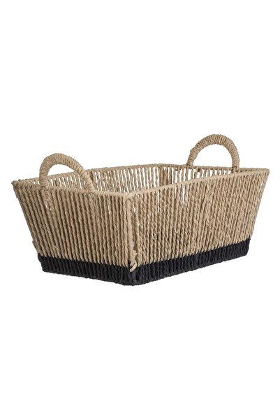 OEM Beige Rope Storage Basket with Black Base & Handles 35.5x24x20cm