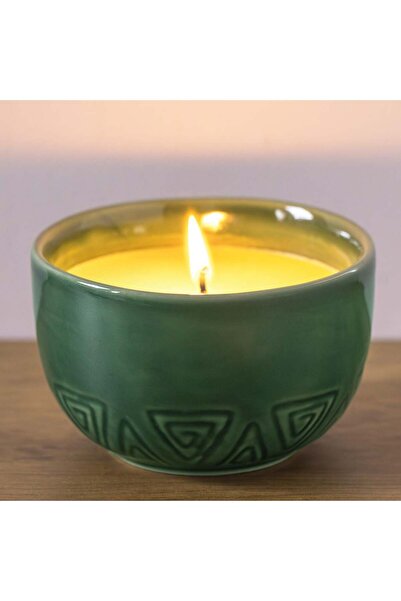 OEM Κερί Citronella σε πράσινο κεραμικό δοχείο με ανάγλυφο σχέδιο 500g