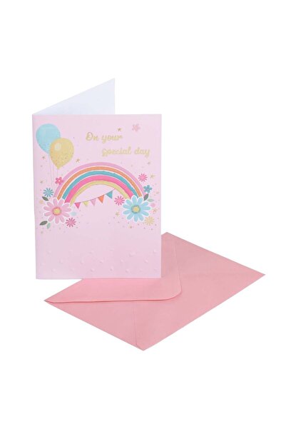 OEM Κάρτα Γενεθλίων Ροζ Μπαλόνια Ουράνιο Τόξο από Φύλλο Αλουμινίου  "Στην Ειδ...