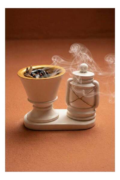 Fun Moment مبخرة رمضانية أنيقة بتصميم "فانوس" - لون أبيض مع لمسات ذهبية