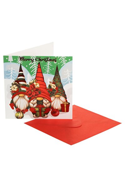 OEM Felicitare cu Model Gnome de Craciun Folie Rosie "Merry Christmas"15x15cm...